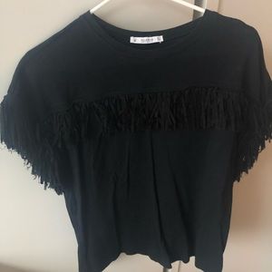 Black T-Shirt with Fringe detail